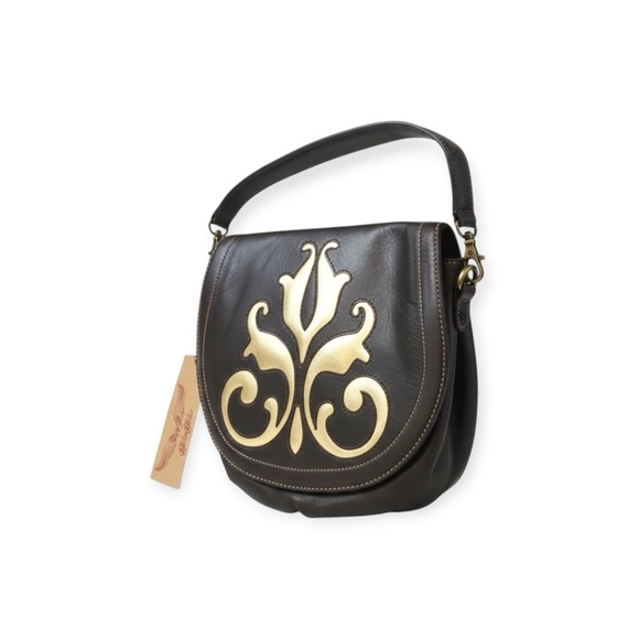 new Blush B-Lush ༄ Cavalier Pouchette Bag ༄ Chocolate Leather ༄ Gold Foil Detail